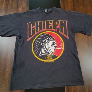 DR Dream USA Large One Deep Chiefn Black T-Shirt Native American Indian Smoking